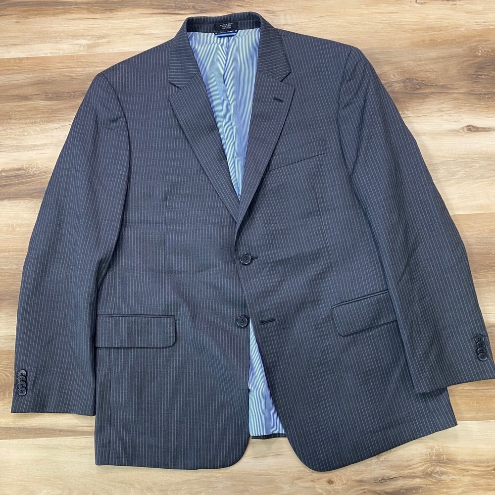 Tommy Hilfiger Blazer 44S Pinstripe Suit Jacket Wool Two Button Gray